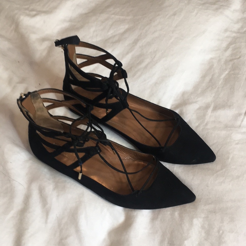 SOLD. Aquazzura Belgravia Suede Lace-up Flats